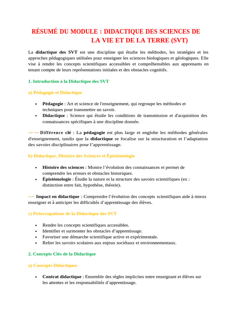 Didactique des SVT : Méthodes et Concepts | PDF | Pédagogie | Apprentissage