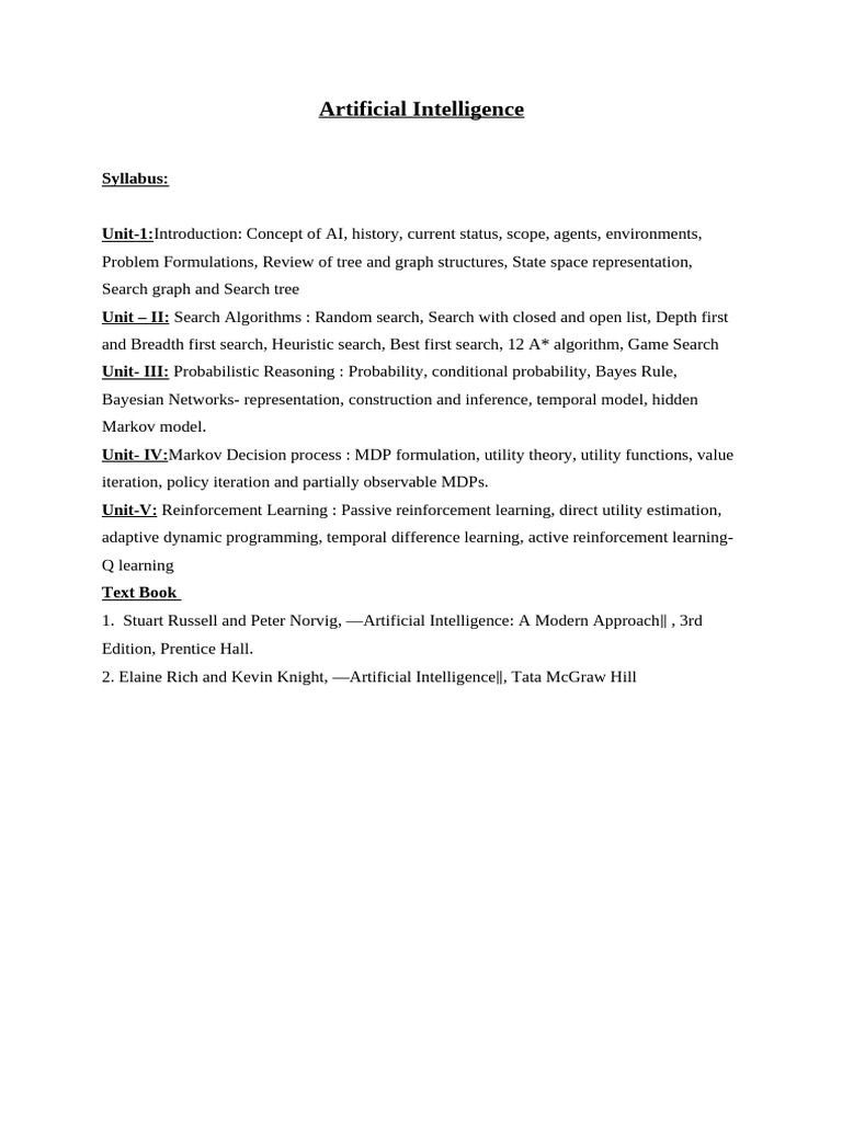 Comprehensive AI Course Syllabus | PDF | Artificial Intelligence ...