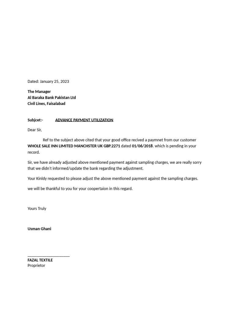 Abp Advance Payment Letter | PDF