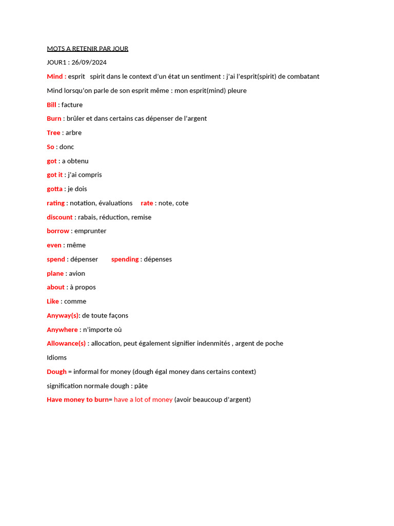 Vocabulaire essentiel à retenir quotidiennement | PDF