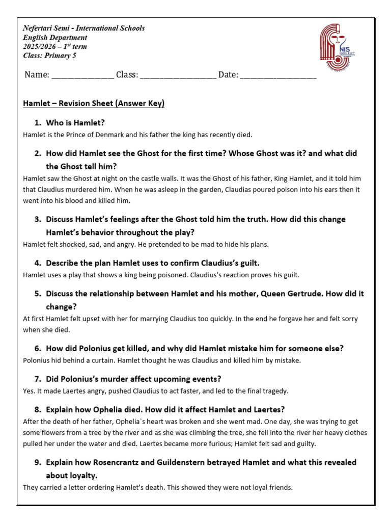 Hamlet Revision Answers Pdf Hamlet