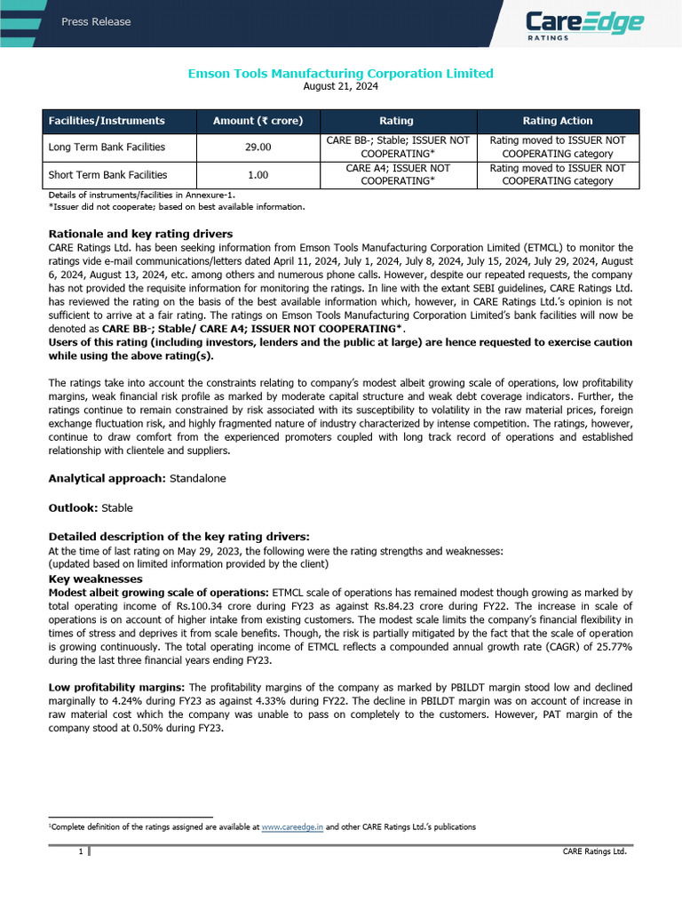 Emson Tools Rating Update: Not Cooperating | PDF | Exchange Rate ...