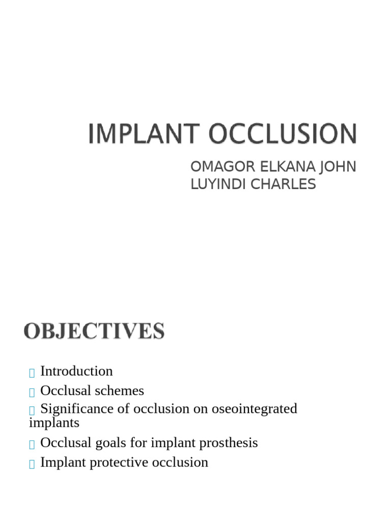 Occlusal Schemes for Implant Success | PDF | Dental Implant | Dentistry