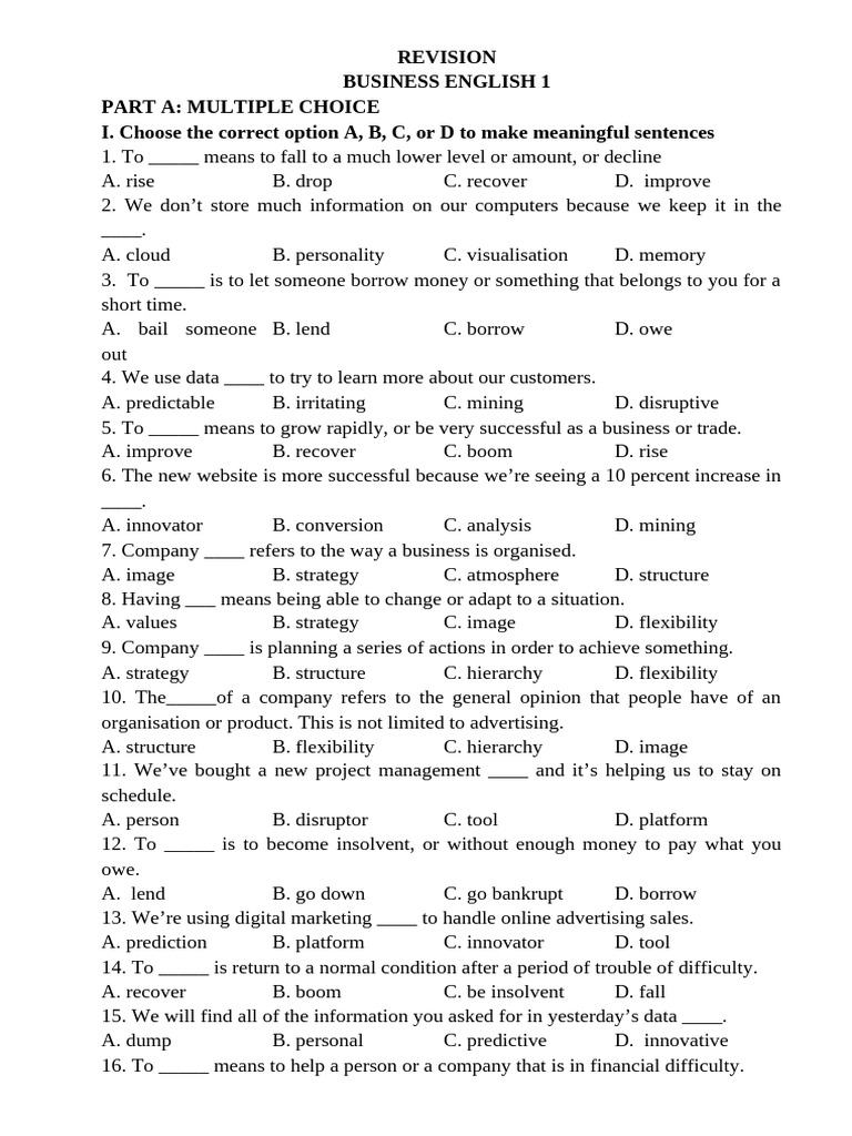 Business English: Multiple Choice Quiz | PDF | Interest | Expense