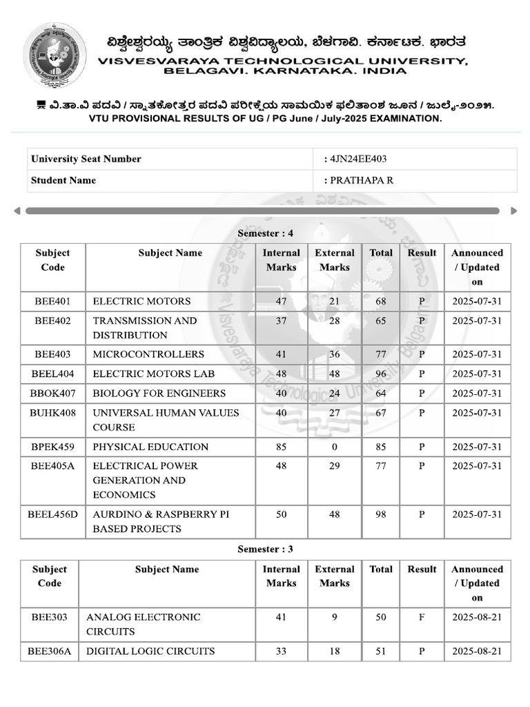 4th Sem Marks Card | PDF