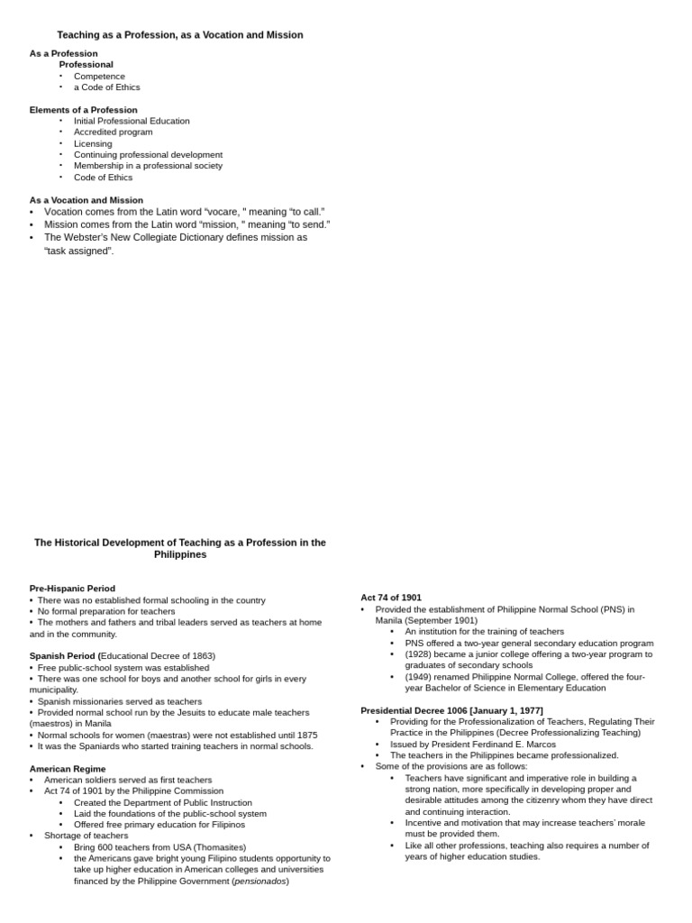 Teaching Profession and History in the Philippines | PDF | Teachers ...