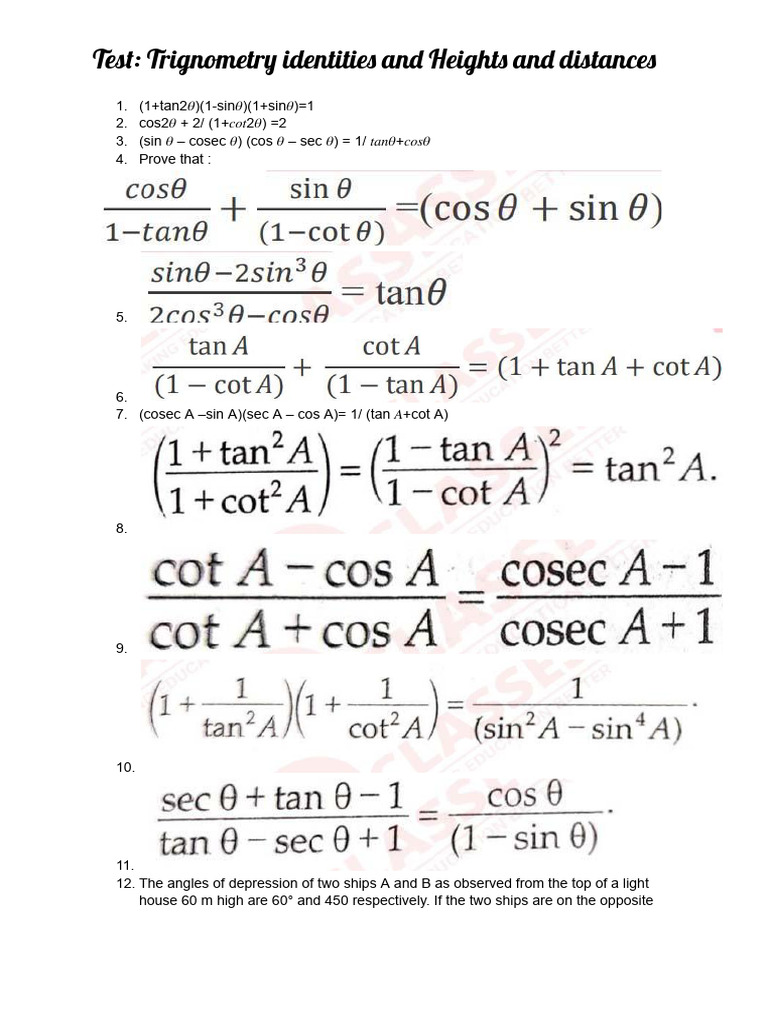 Trigonometry Identities and Heights Calculations | PDF
