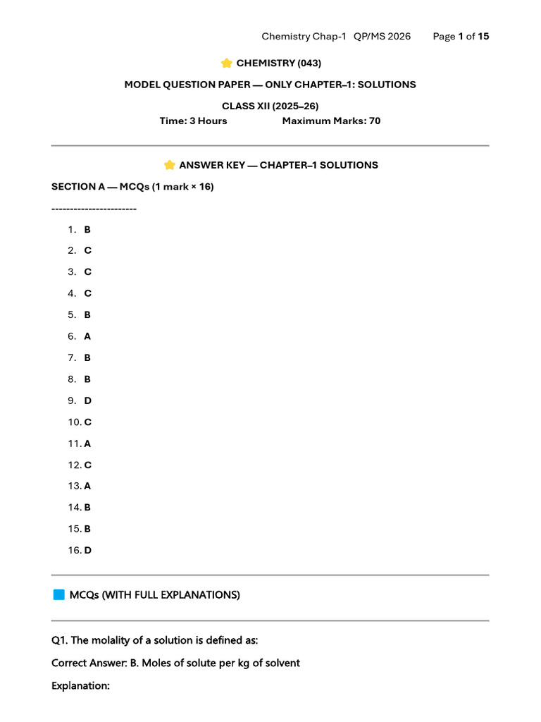 Answer-Key Chap-1 Chapter-Wise Model QP 2026 | PDF | Chemistry ...