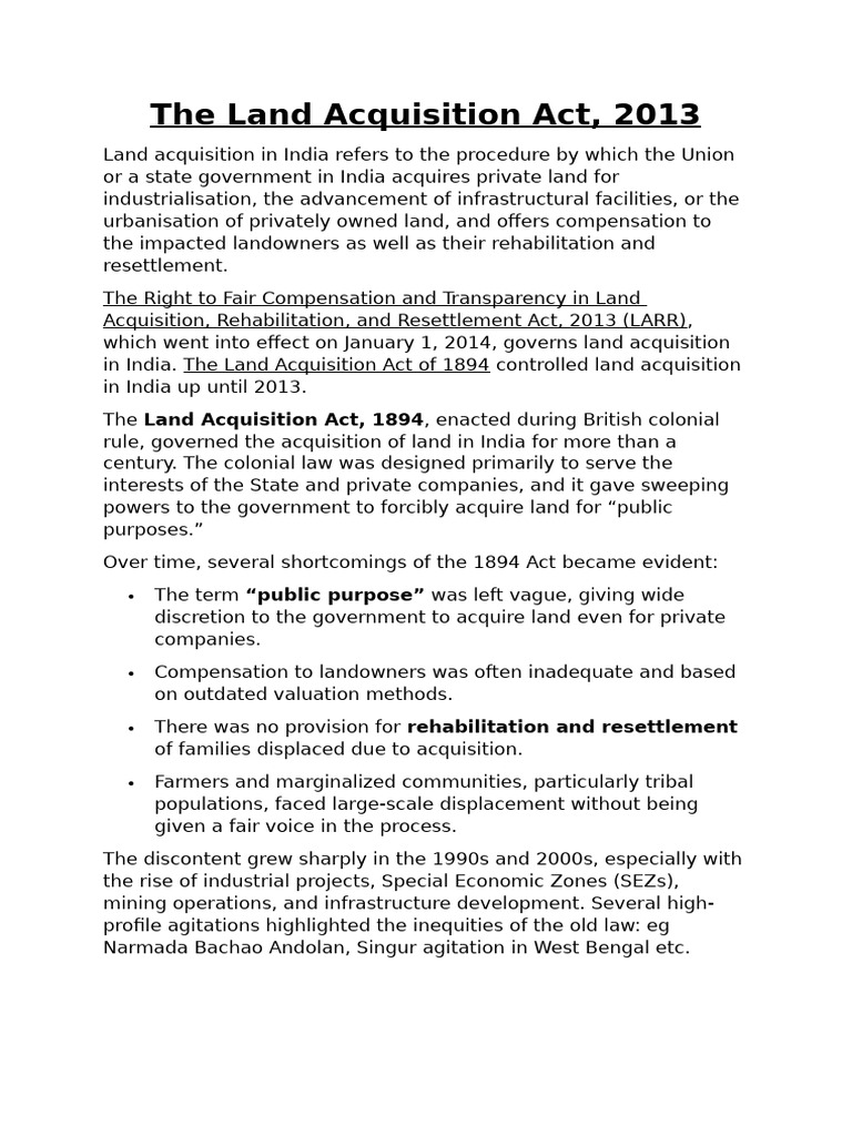 Overview of the Land Acquisition Act 2013 | PDF | Eminent Domain