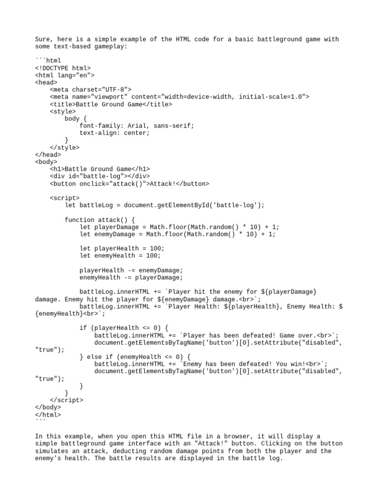 Simple HTML Battleground Game Code | PDF
