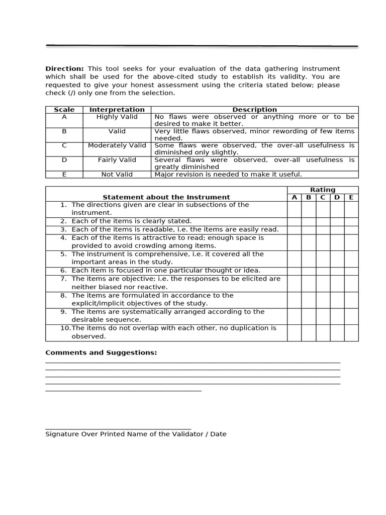 Data Gathering Instrument Evaluation Form | PDF