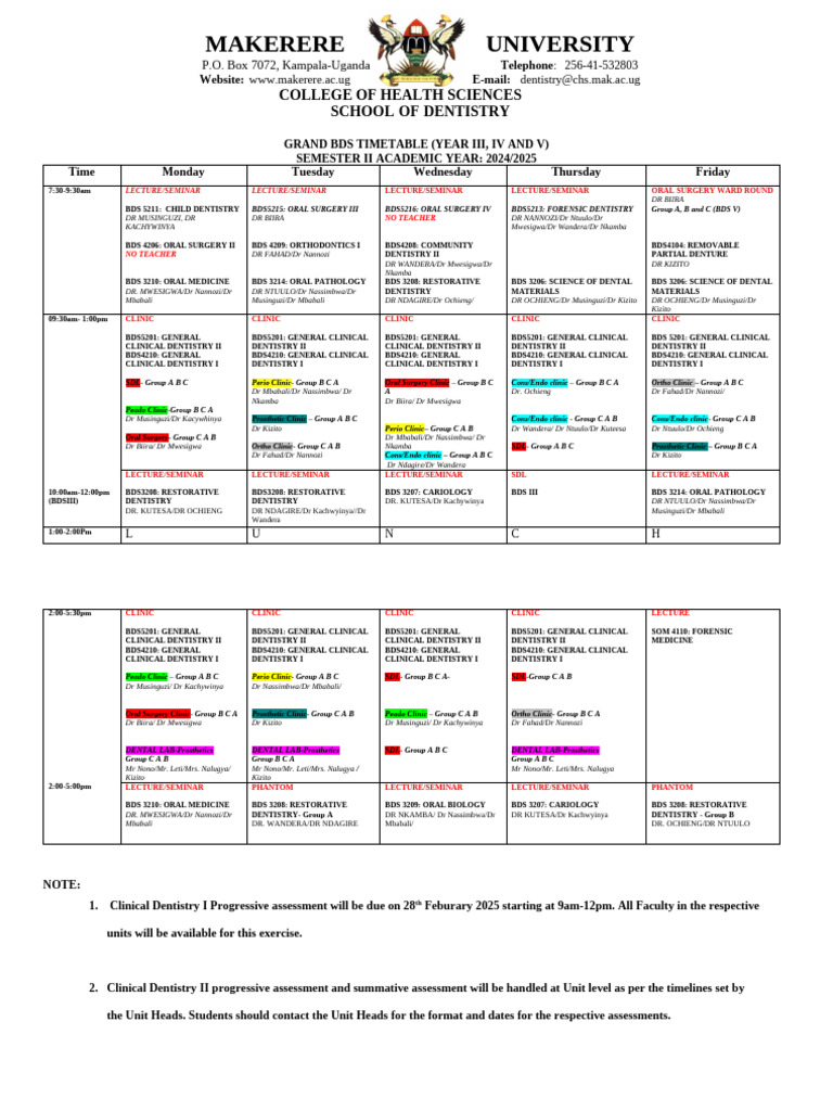 Semester II BDS Time Table 2. | PDF | Dental Degree | Dentistry