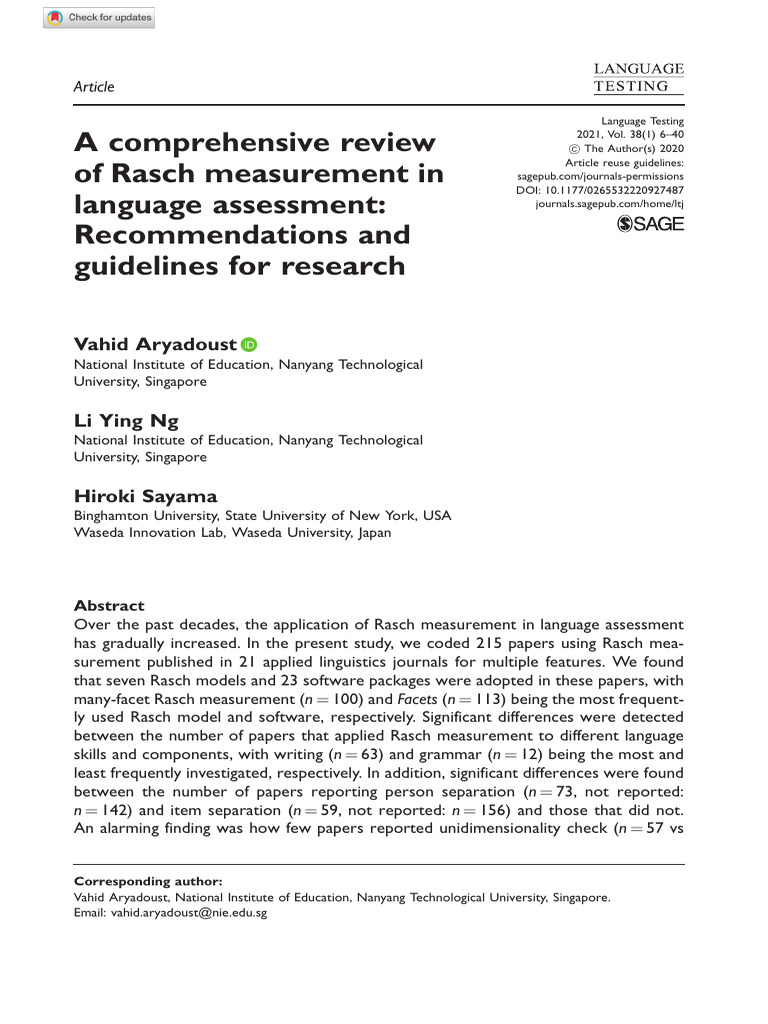 Rasch Measurement in Language Assessment | PDF | Psychometrics ...