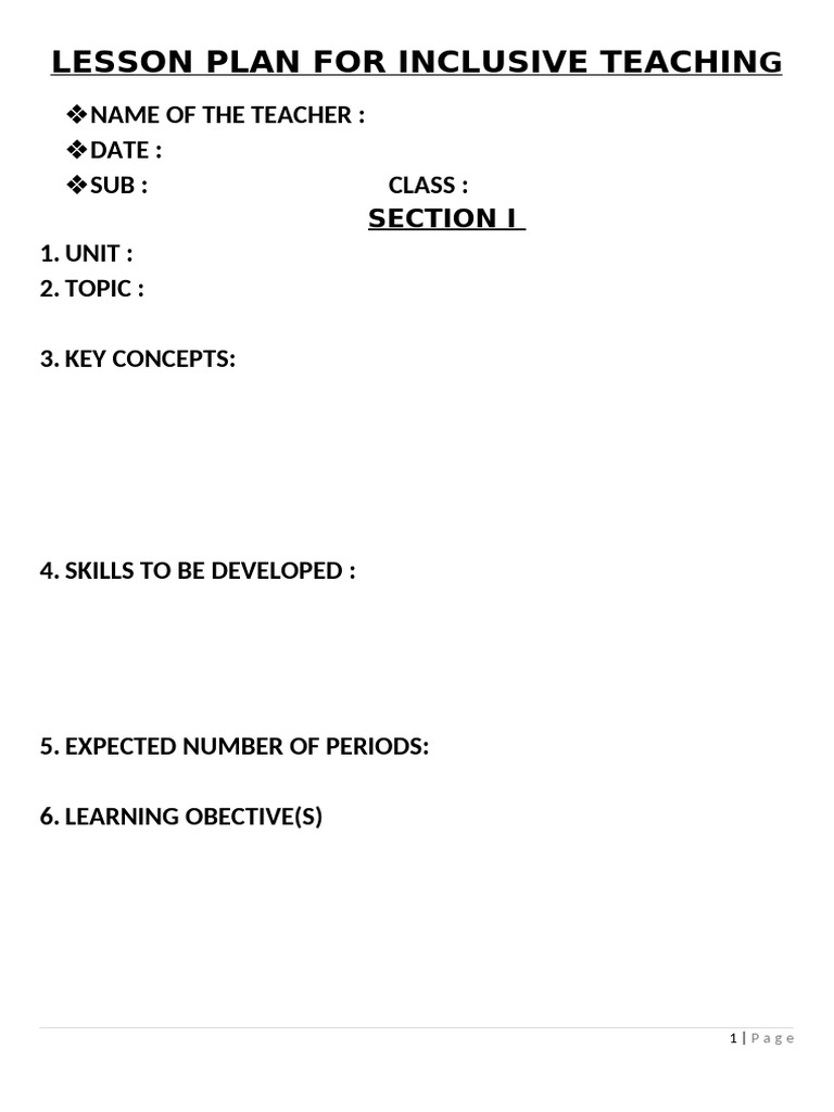 Inclusive Teaching Lesson Plan Template | PDF