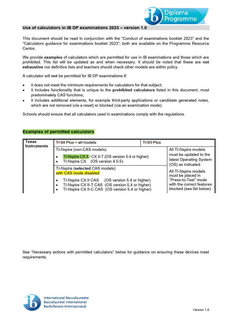 IB DP Exam Calculator Guidelines 2023 | PDF | Computer Architecture ...