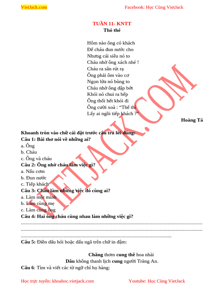 Bai Tap Cuoi Tuan Tieng Viet Lop 2 Tuan 11 | PDF