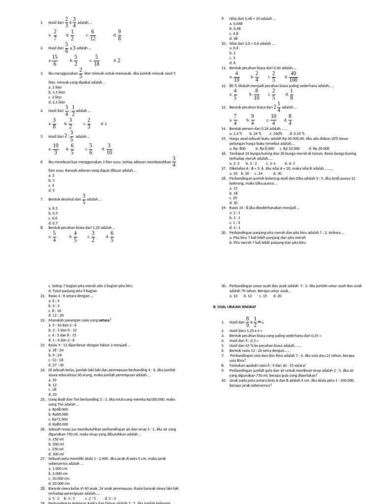 Soal Matematika: Pecahan dan Rasio | PDF
