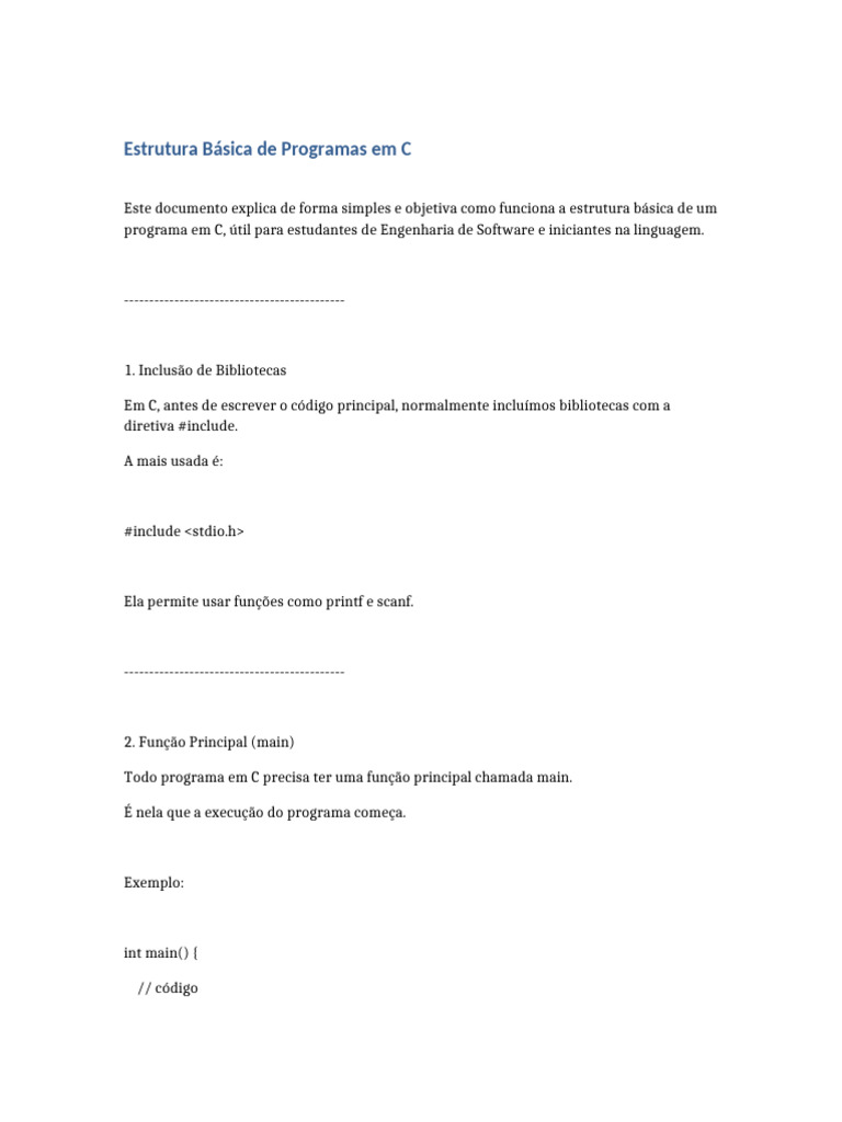 Estrutura de Programas em C para Iniciantes | PDF | Programa de ...