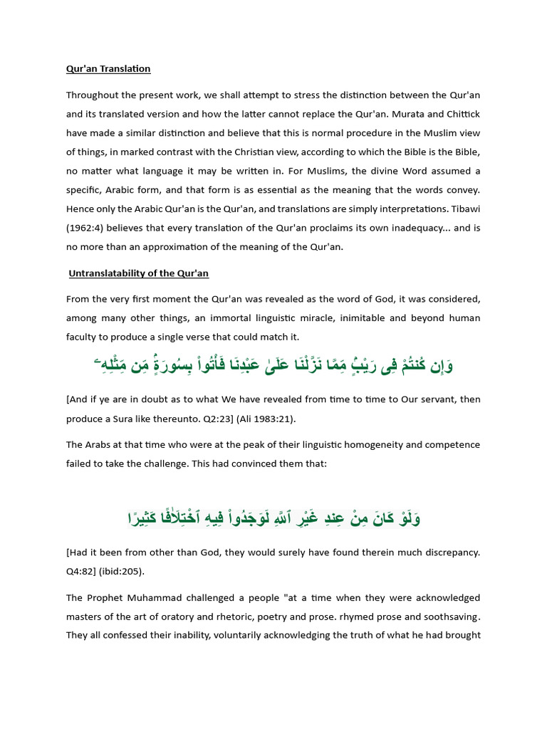 Untranslatability of the Qur'an Explained | PDF | Quran | Islam
