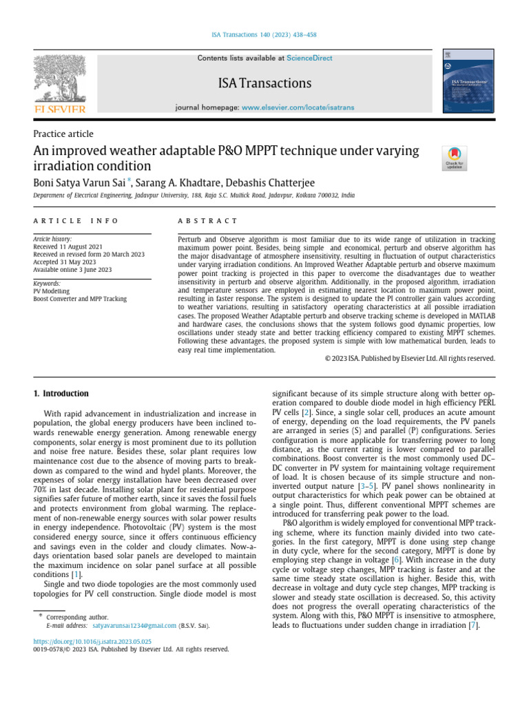 Improved P&O MPPT for Solar Systems | PDF | Photovoltaics ...