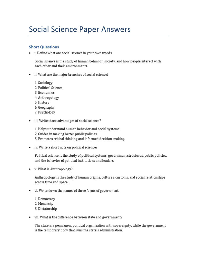 Social Science Paper Answers(1) | PDF | Social Sciences | Gender