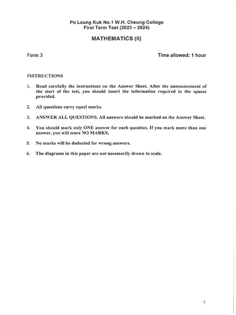 F3 23-24 Mathematics Paper2 | PDF