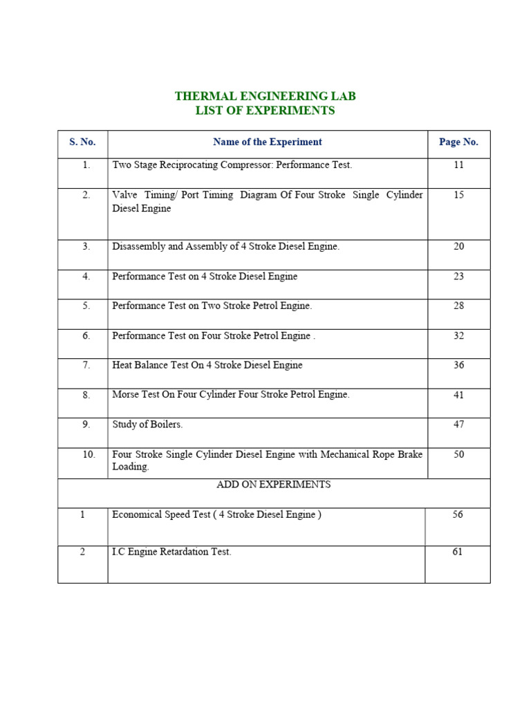 Thermal Engineering Lab Manual | PDF | Internal Combustion Engine ...