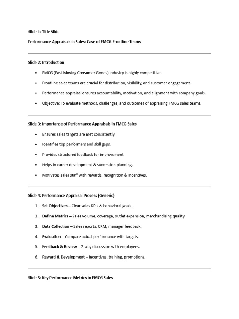 FMCG Sales Performance Appraisal Insights | PDF | Performance Appraisal ...