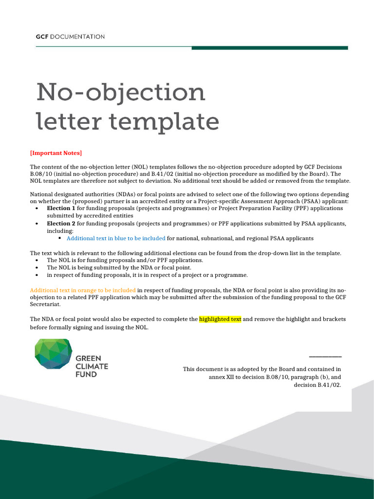 No-Objection Letter Templates for GCF | PDF | Non Disclosure Agreement
