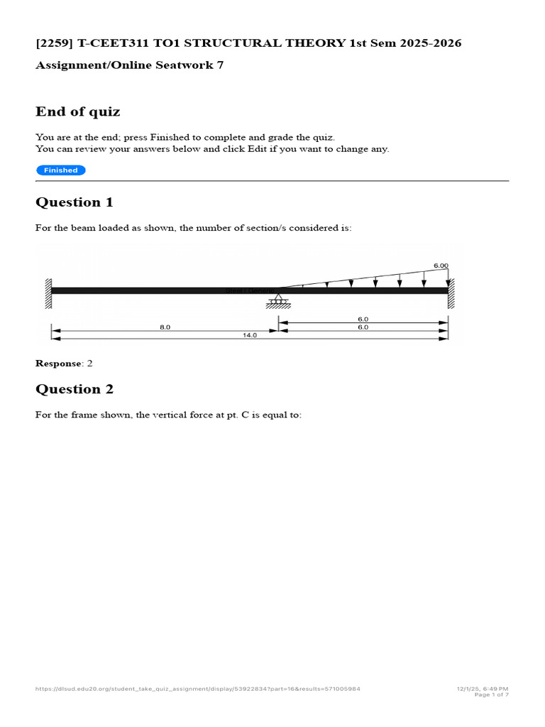Structural Theory Assignment Quiz 2025-26 | PDF | Beam (Structure ...