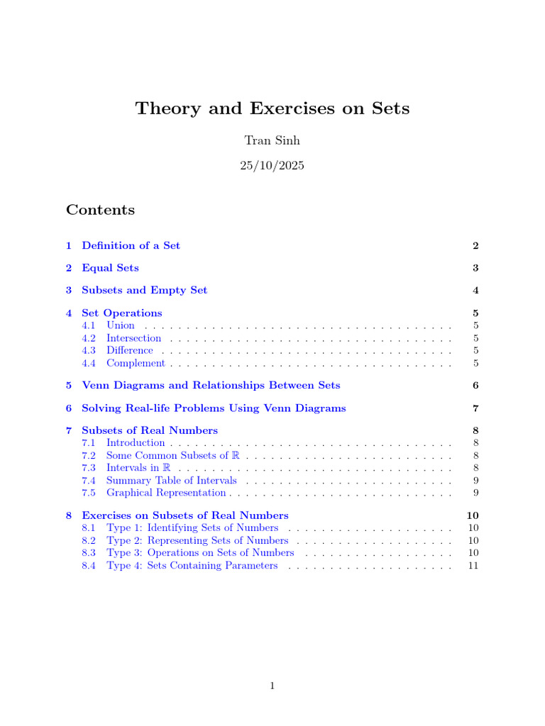 Sets Theory and Exercises Guide | PDF | Numbers | Interval (Mathematics)
