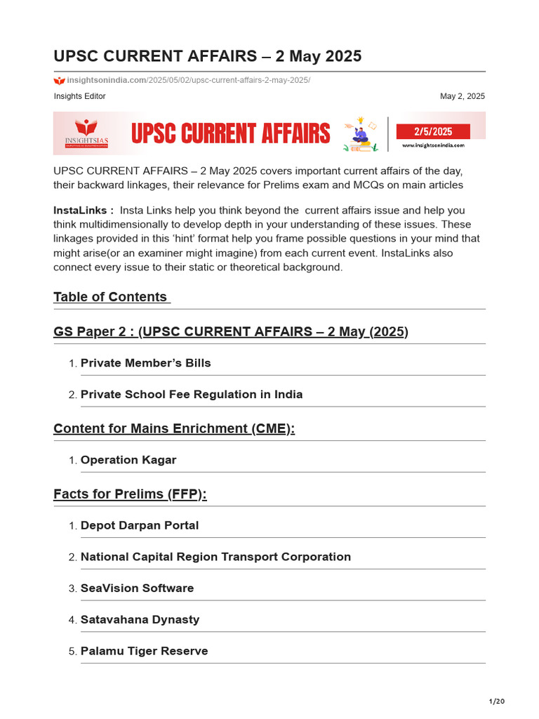 UPSC Current Affairs: May 2, 2025 | PDF