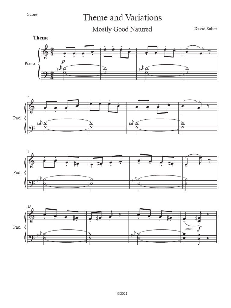 Variations pour Piano de David Salter | PDF