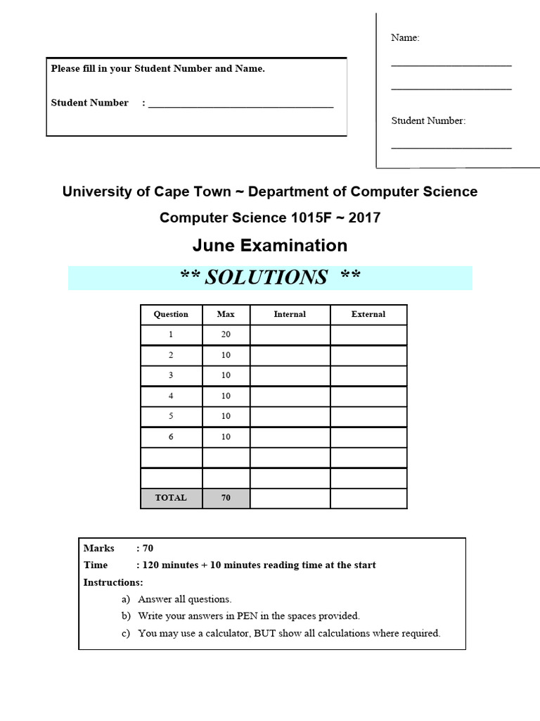 UCT Computer Science Exam Solutions 2017 | PDF | Text File | Computer ...