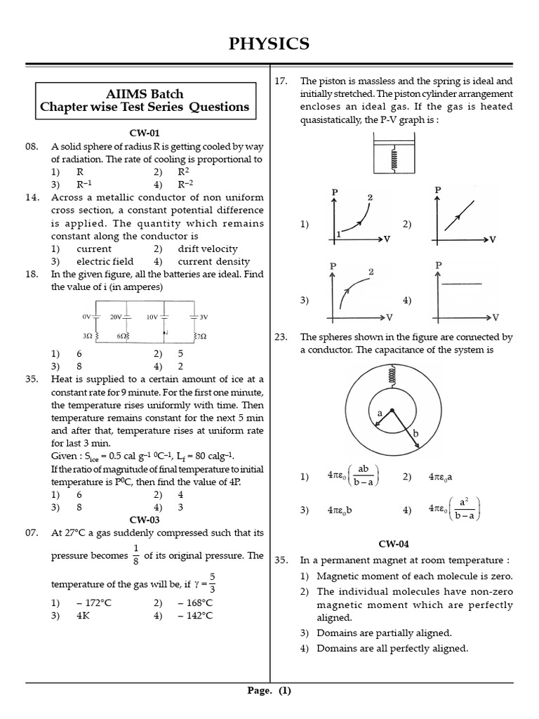 AIIMS Physics Chapter Test Questions | PDF | Waves | Force