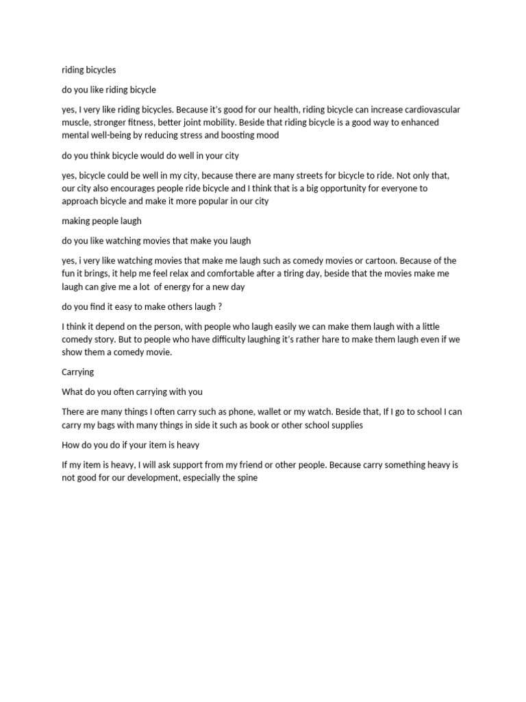 Benefits of Bicycling and Laughter | PDF
