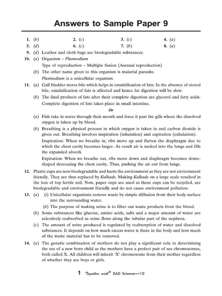 Cbse Cl10 Ead Science 2026 Edition Ans To SP 9 | PDF
