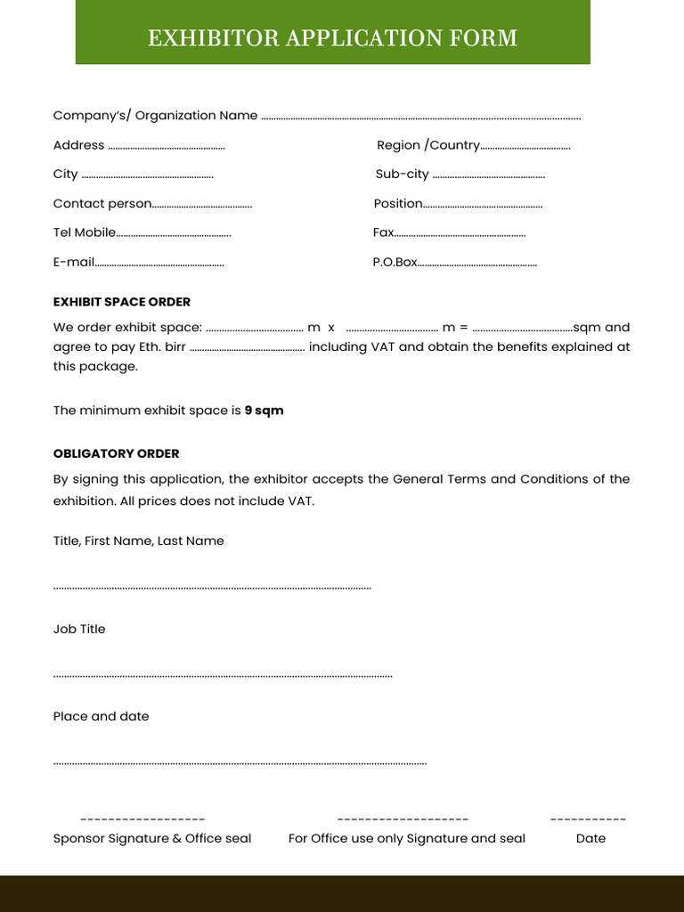 Exhibitor Application Form Template | PDF