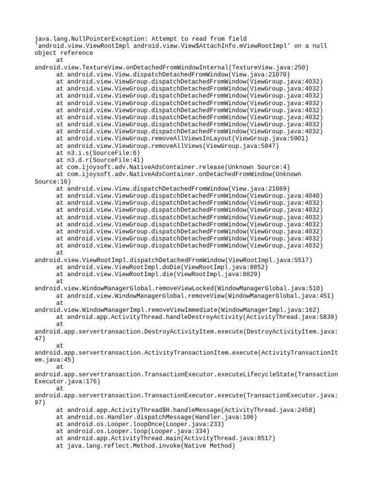 Android NullPointerException Debugging Guide | PDF | Smart Devices ...