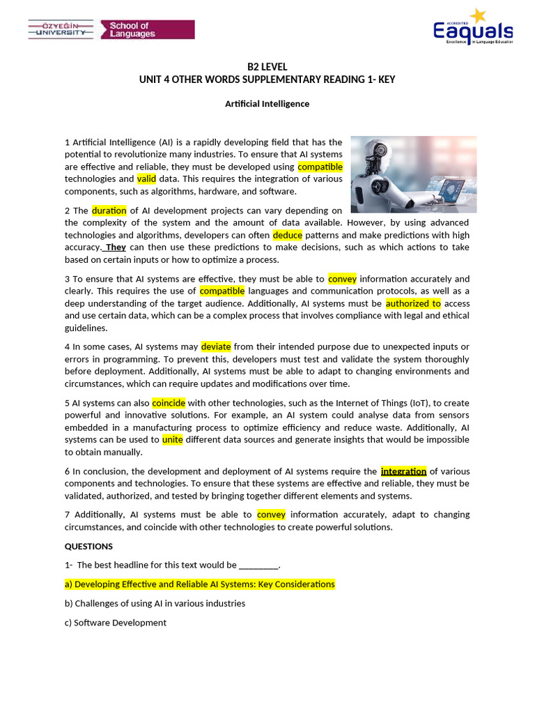 Unit 4 Other Words Supp Reading 1 2 | PDF | Artificial Intelligence ...