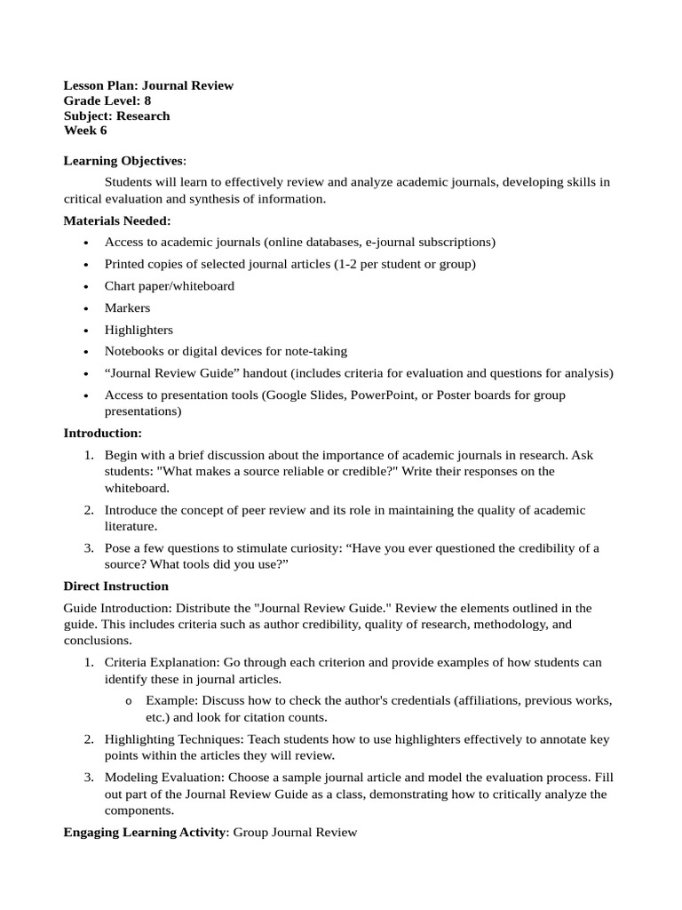 LP week 6 | PDF | Academic Journal | Evaluation