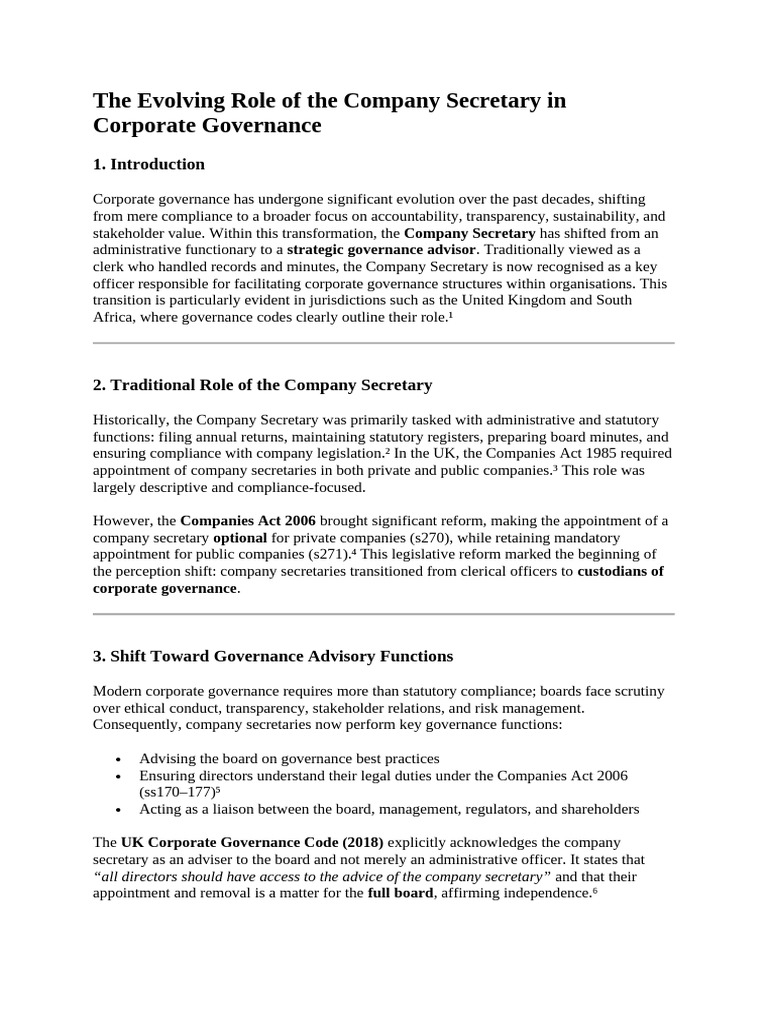 Evolving Role of Company Secretaries | PDF | Corporate Governance ...
