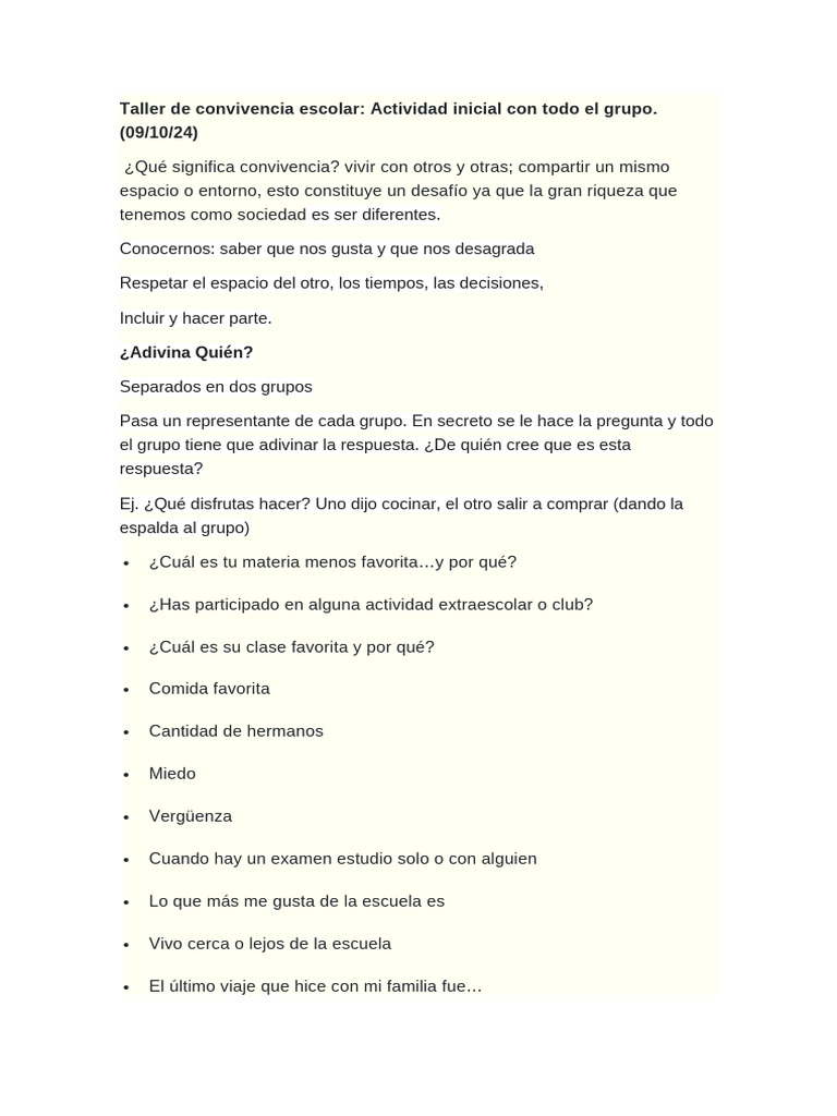 Taller de Convivencia Escolar | PDF