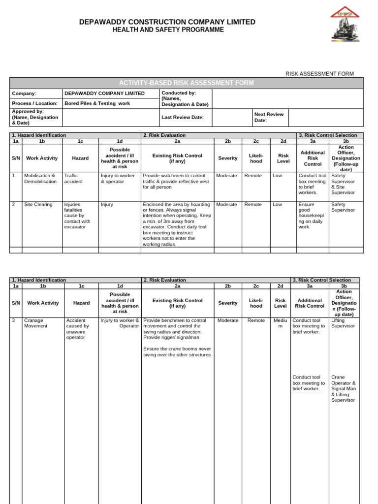 Construction Health & Safety Risk Assessment | PDF | Crane (Machine) | Risk