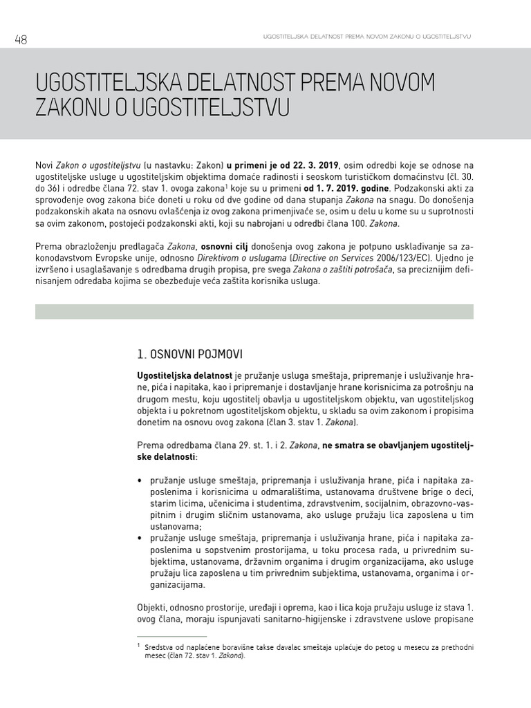 53009 Ugostiteljska Delatnost Prema Novom Zakonu o Ugostiteljstvu | PDF