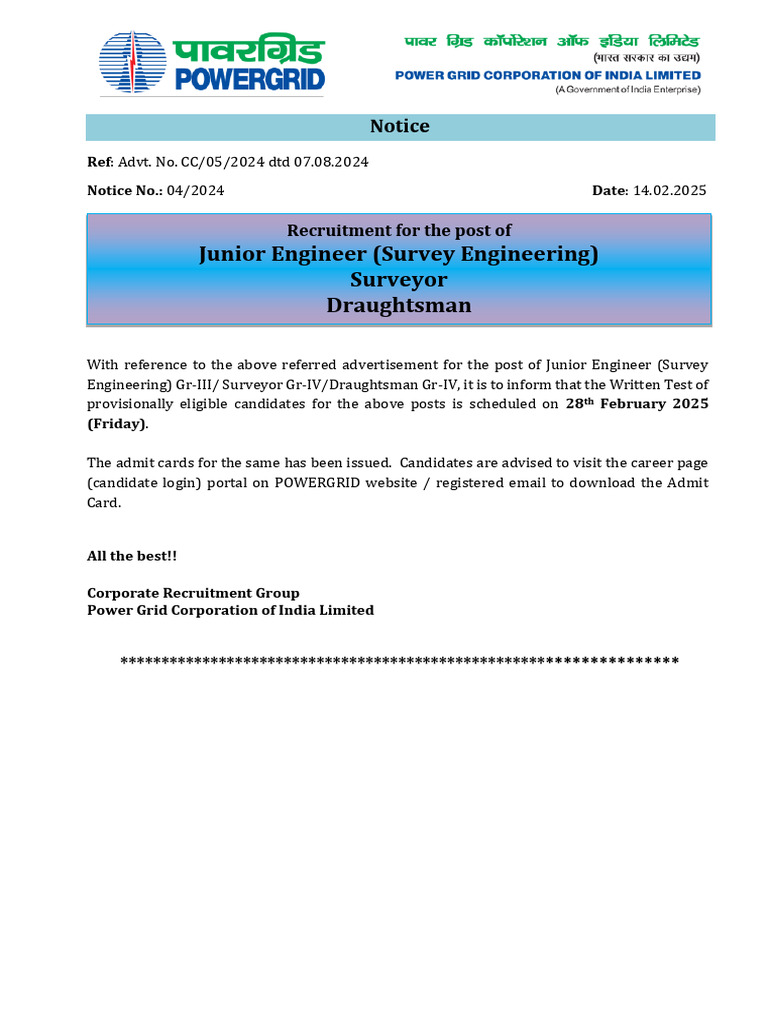 Notice 04 2024 Conduct of Written Test | PDF
