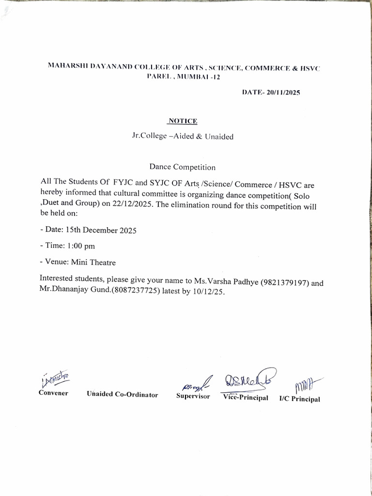 Dance Competition Notice for Students | PDF
