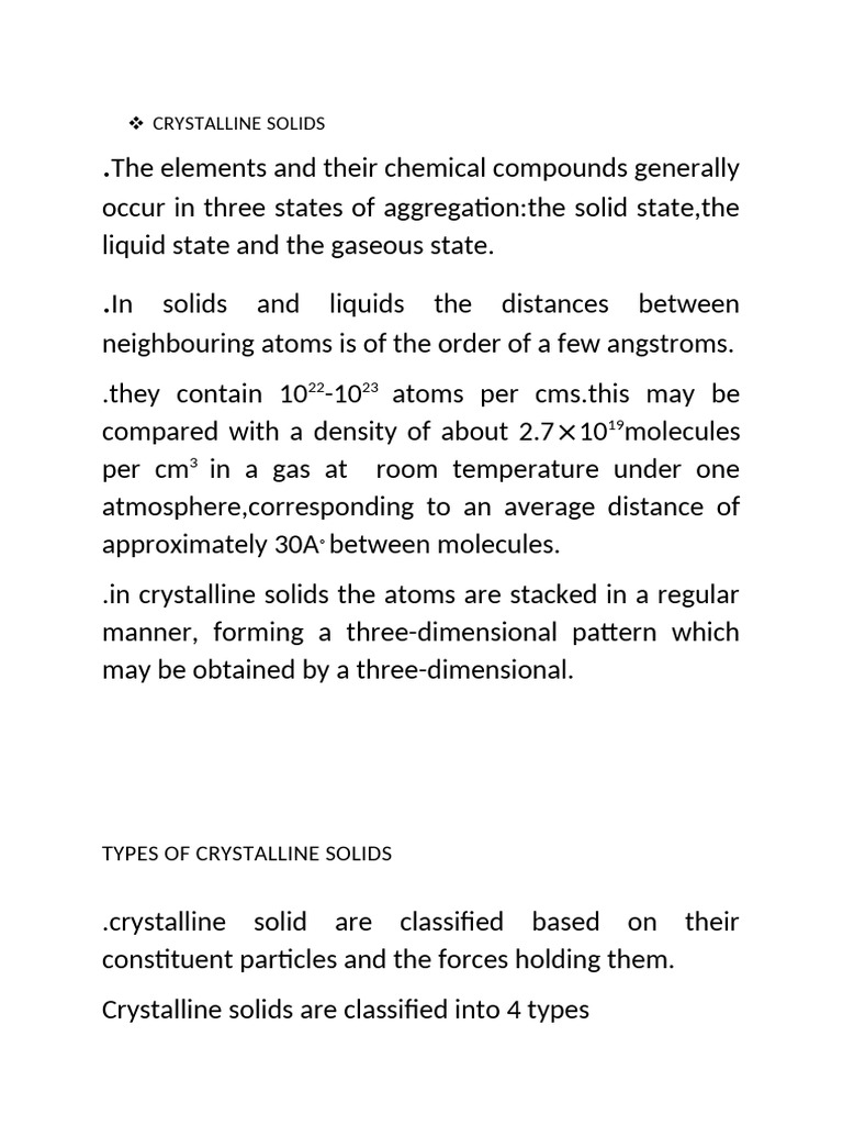 Crystalline State of Solids | PDF | Crystal Structure | Molecules