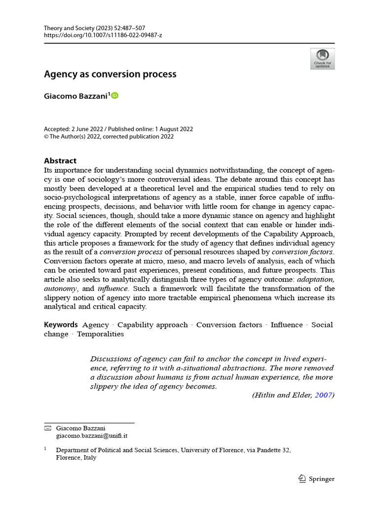 Dynamic Agency and Social Contexts | PDF | Social Structure | Sociology