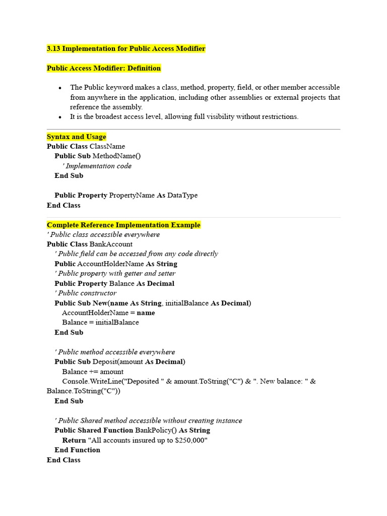 Understanding Public Access Modifier in VB.NET | PDF | Class (Computer ...